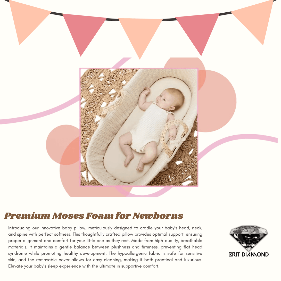 Premium Baby Moses Basket Foam Mattress | Soft, Breathable & Safe for New-borns - BRIT DIAMOND