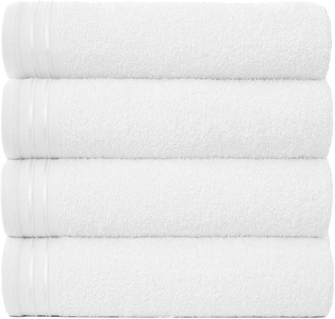 A Pack of 4 Soft & Absorbent Hand Towels by BRIT DIAMOND, made from 100% premium cotton with a subtle textured pattern and stitched edges, neatly stacked and displayed against a plain white background.
