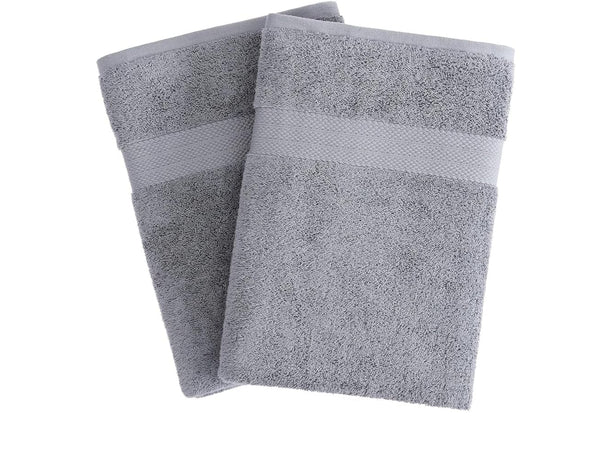 The BRIT DIAMOND Pack of 2 Bath Sheets features large, ultra-soft, 100% cotton towels in light gray with textured bands—quick-dry and highly absorbent, ideal for spa, gym, guest room, or bathroom.