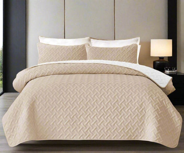 3-Piece Embossed Quilted Bedspread Set – Reversible Comforter & Pillows - Multi Colors - BRIT DIAMOND