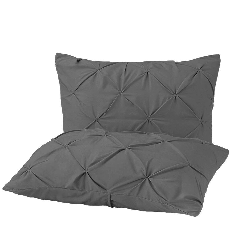 A pair of dark gray pintuck decorative pillows with a tufted geometric pattern, perfect for complementing the BRIT DIAMOND Pintuck Duvet Set 100% Egyptian Cotton bedding.