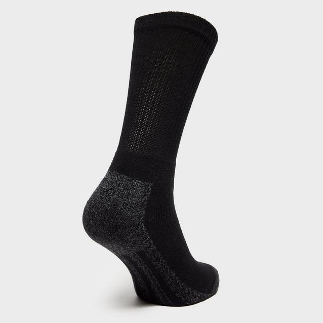 A single BRIT DIAMOND Men’s Work Sock in black and dark gray is shown upright on a white background, highlighting its cushioned sole, ribbed upper, and durable, moisture-wicking design for all-day comfort.