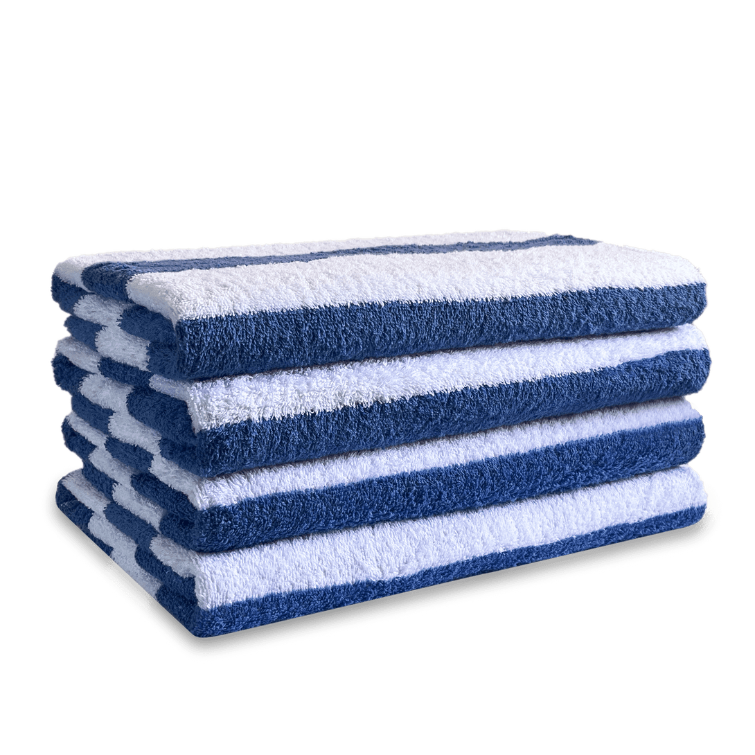 Two Luxury Large BRIT DIAMOND beach towels, soft, absorbent, and quick-dry in blue and white stripes, neatly stacked on a flat surface against a transparent background. Pack of 2 – Comfort in every stitch.