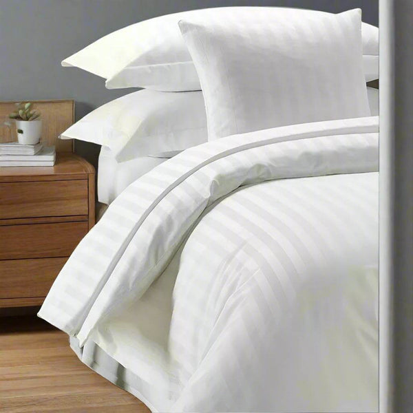 100% Poly Cotton 200 Thread Count Satin Stripe Duvet Cover Bedding Set – Single, Double & King Sizes - BRIT DIAMOND