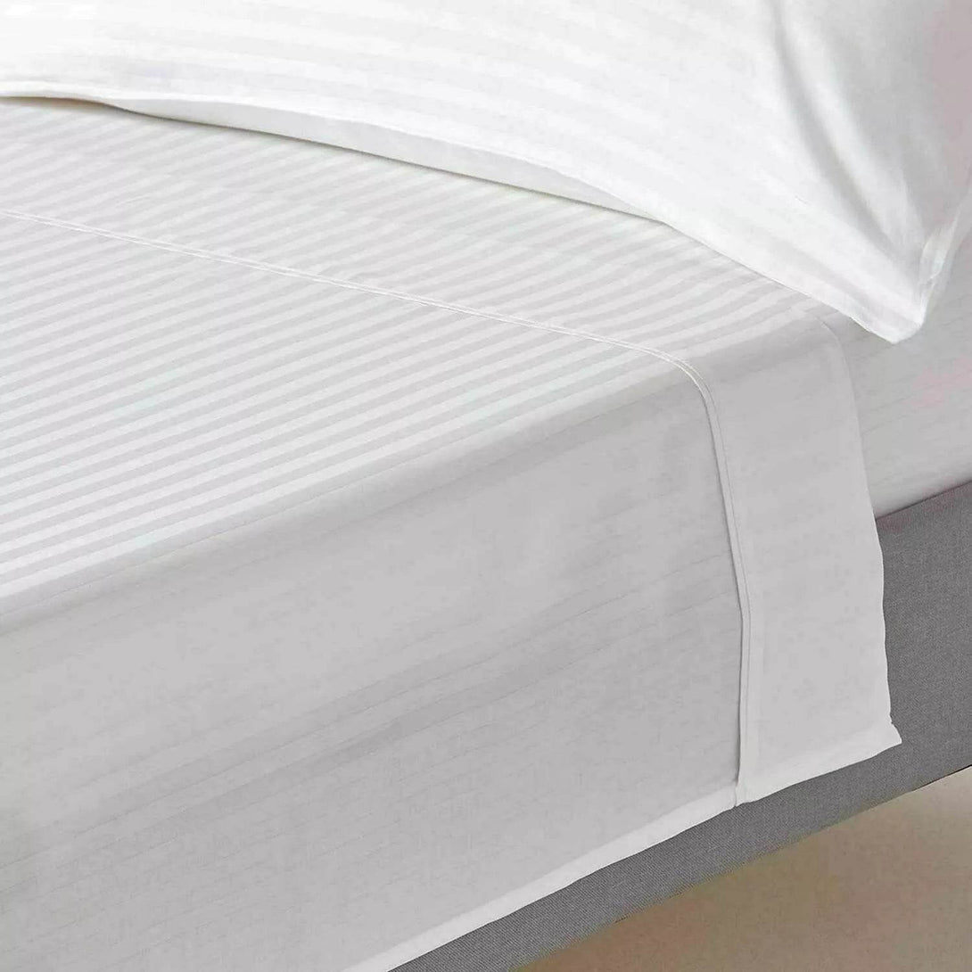 Stripe Flat Sheet – 300 Thread Count Poly Cotton – Soft Top Bed Sheet – Single, Double, King & Super King Sizes – UK Bedding - BRIT DIAMOND