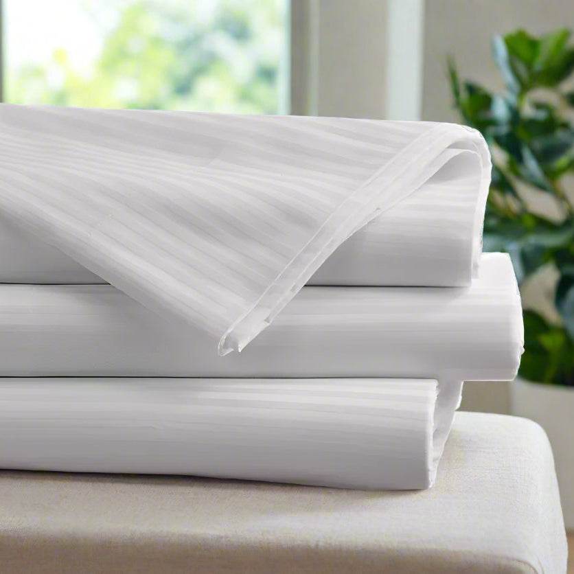 Stripe Flat Sheet – 300 Thread Count Poly Cotton – Soft Top Bed Sheet – Single, Double, King & Super King Sizes – UK Bedding - BRIT DIAMOND
